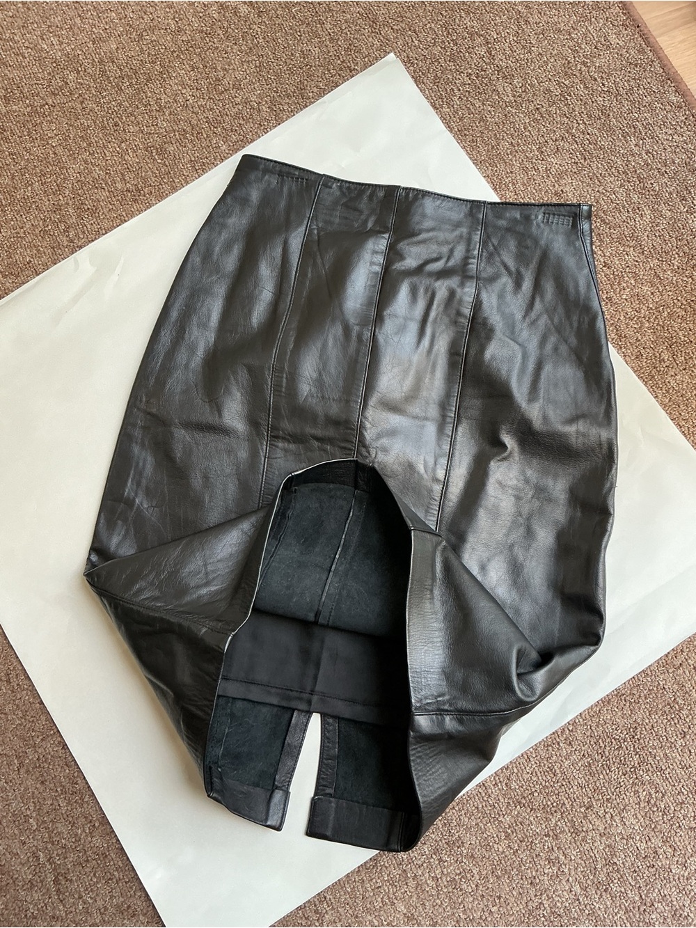 Jacobsons Black Leather Skirt with Zip Detail